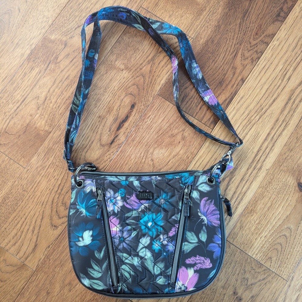 Lug Swivel Crossbody Bag Midnight Floral Quilted Nylon Packable Tote Set of 2